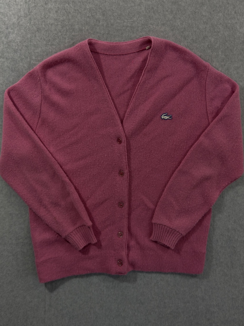 Vintage Izod Lacoste Pink V-Neck Cardigan Rare White Alligator Logo